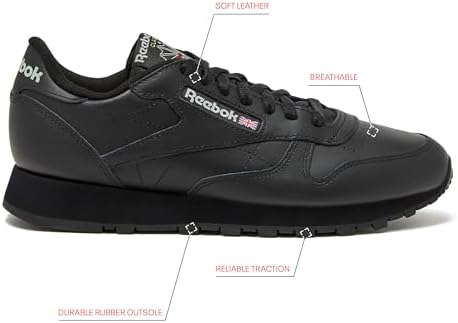 BOTT×Reebok CLASSIC LEATHER 26.5 Reebok Tênis masculino clássico de couro, Core Black/Core Black